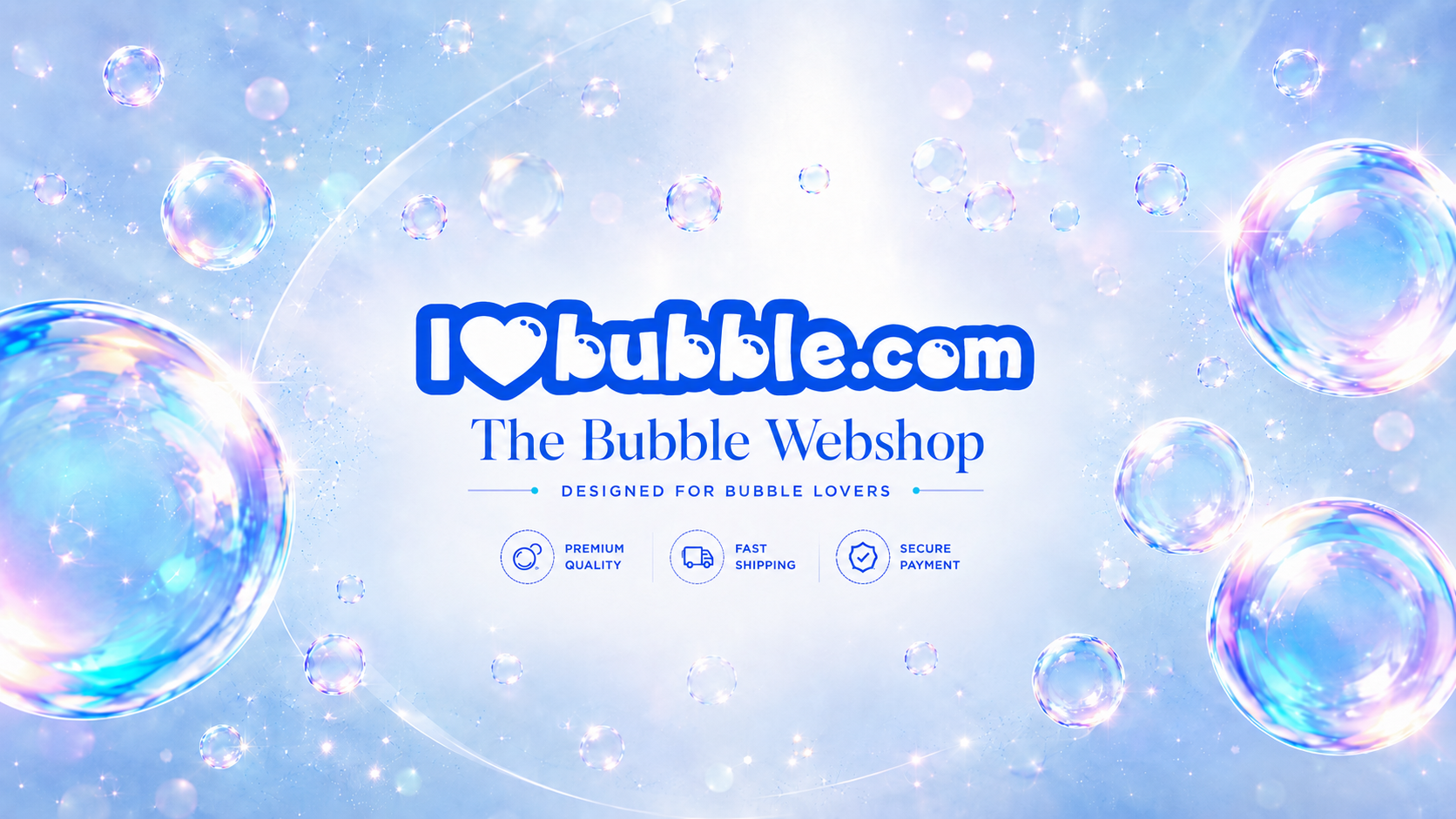 Promotional banner for I love bubble.com with soap bubbles on a light blue background